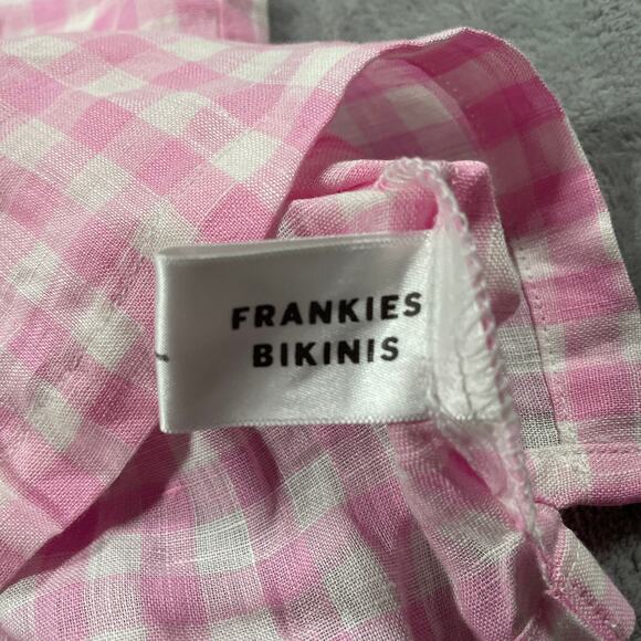Frankies Bikinis Lou Shorts Medium Pink Gingham Retro Beach Linen Picnic New - Picture 4 of 9